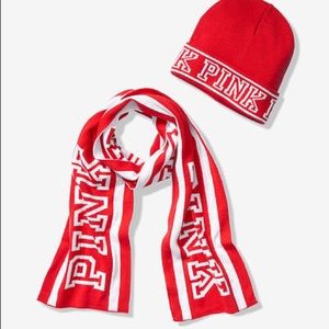 🆕 Victoria Secret Pink  Red Hat and Scarf Set!